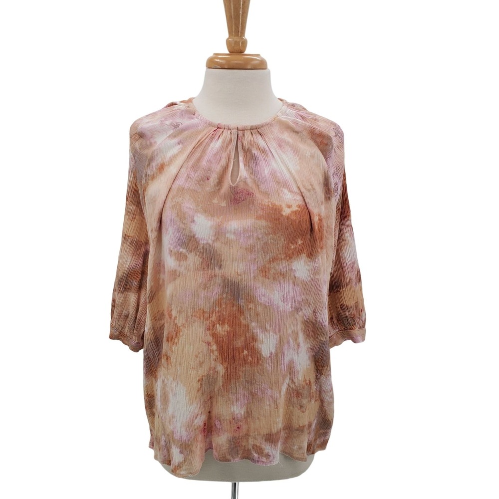 Maurices Womens 3XL Pink Brown‎ Tie Dye Blouse 3/4 Sleeve Rayon Boho Top